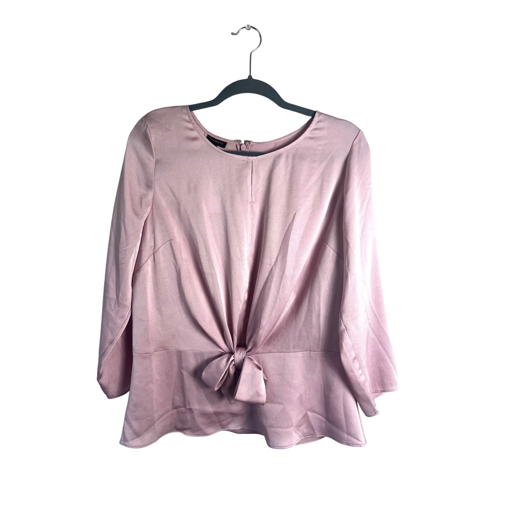 Talbots Pink Tie Front Peplum Blouse Size 12 Careerwear Long Sleeve NEW